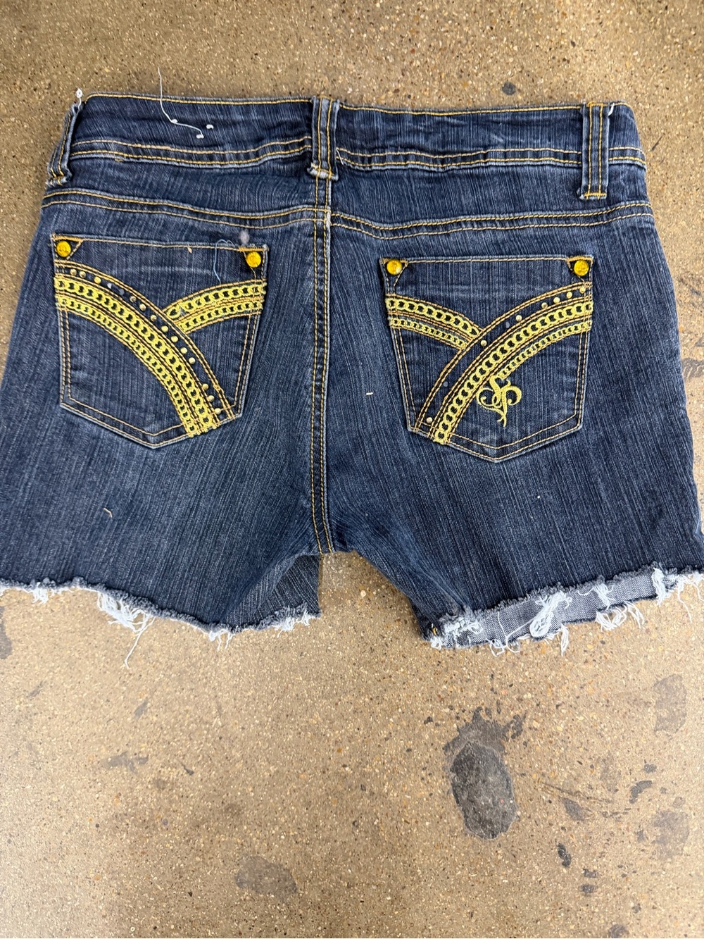 South Pole Dark Blue Denim Jean Shorts with Yellow Pocket Detailing